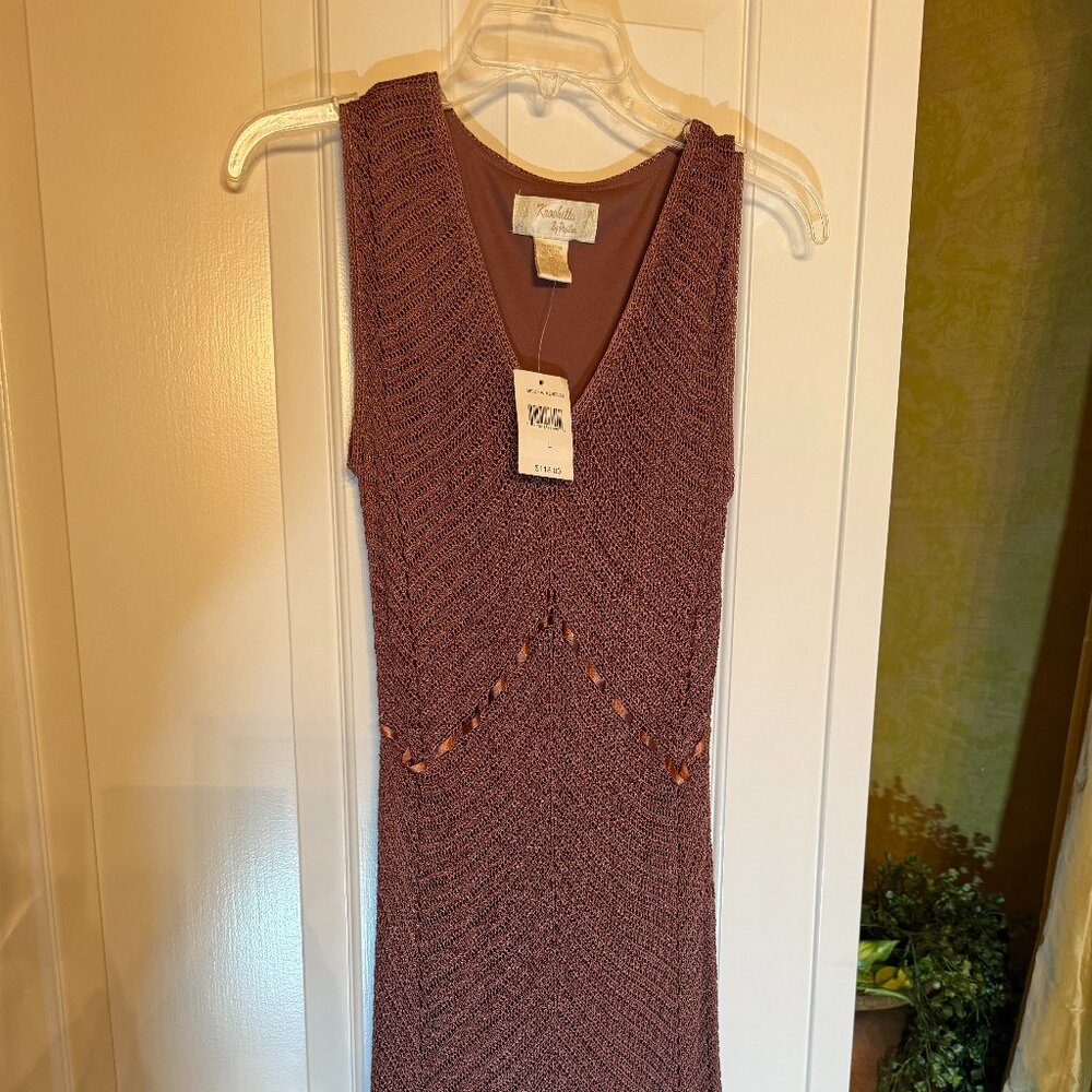 VINTAGE, NWT 1990s Kroshetta by Papillon Mocha/Brown Crochet BodyCon Dress